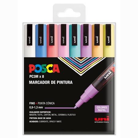 MARCADOR T.OPACA NO PERM. UNI POSCA 0.9-1.3mm (PC-3M) SUAVES ESTUCHE de 8