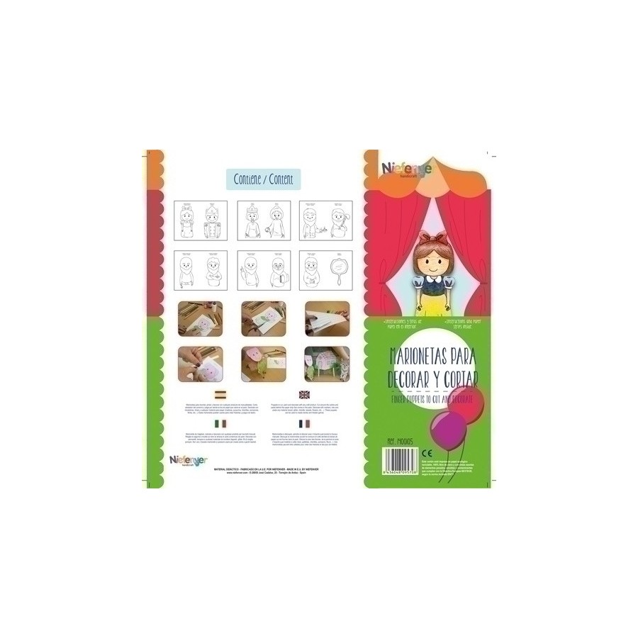 MARIONETA DEDO CARTULINA 300 gr. para RECORTAR Y DECORAR BLANCANIEVES PACK de 12
