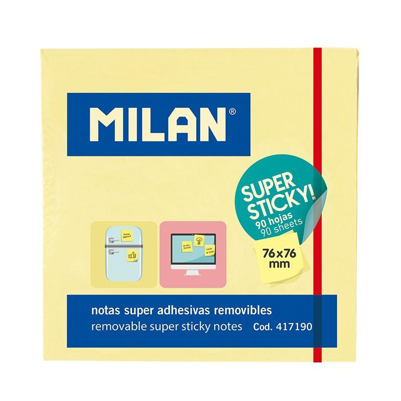 NOTAS ADHESIVAS MILAN SUPER STICKY 90h 76x76 PASTEL AMARILLO