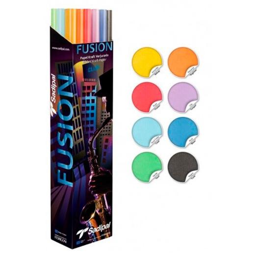 PAPEL de EMBALAR KRAFT ROLLO SADIPAL FUSION  1x3m EXPOSITOR de 30
(3 rollos x kraft y blanco, 4 rollos x amarillo, lila, rosa, turquesa, verde y azul)