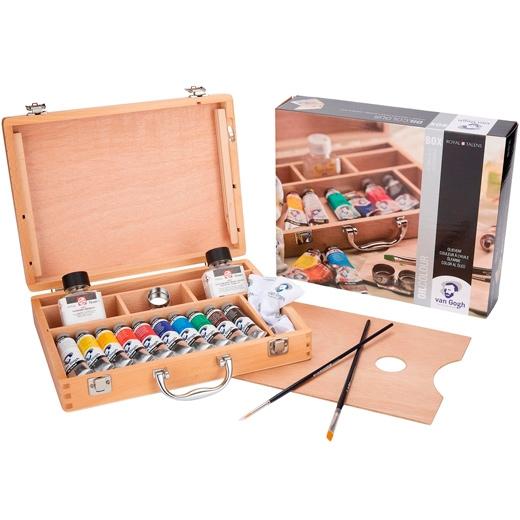 PINTURA OLEO VAN GOGH SET BASICO 40 ml (Tubo) CAJA de MADERA de 10 +  ACCESORIOS