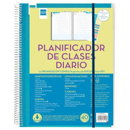 PLANIFICADOR DE CLASES FINOCAM DEL DOCENTE ESPIRAL tapa PP D/P 230x310 CON GOMA NO FECHADO