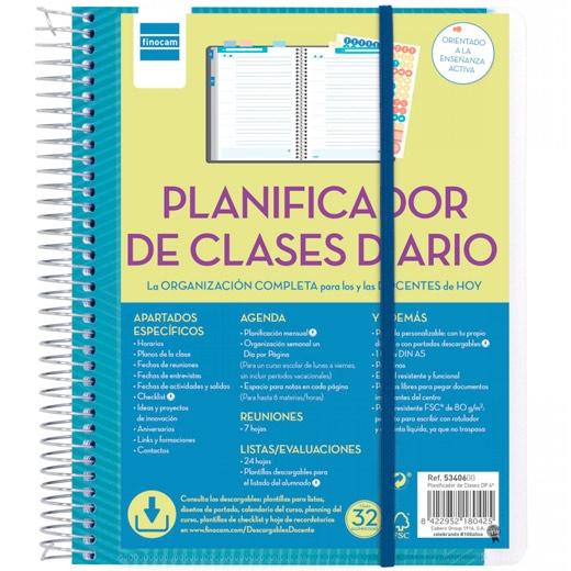 PLANIFICADOR DE CLASES FINOCAM DEL DOCENTE ESPIRAL tapa PP D/P 4º 155x212 CON GOMA NO FECHADO