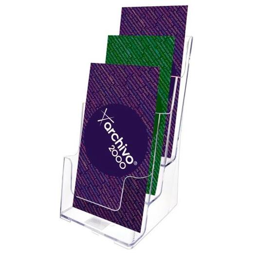 PORTAFOLLETOS SOBREMESA A.2000 1/3 DE A4 VERTICAL 3 COMPARTIMENTOS CRISTAL