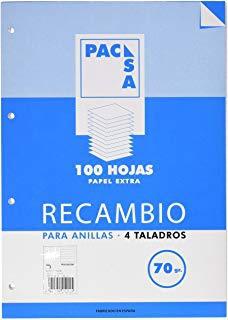 RECAMBIO PACSA A5 100h 70g 4 TALADROS CUADRICULA 4x4