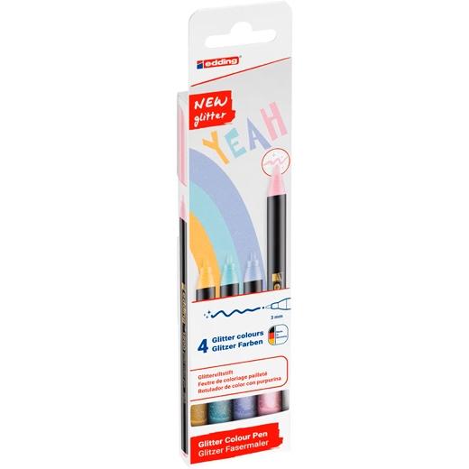 ROTULADOR FIBRA EDDING 1200 GLITTER COLORES PASTEL ESTUCHE de 4