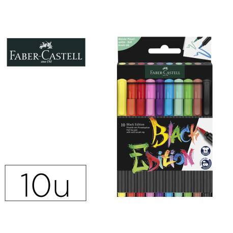 ROTULADOR FIBRA FABER-CASTELL BLACK EDITION PINCEL CAJA DE 10