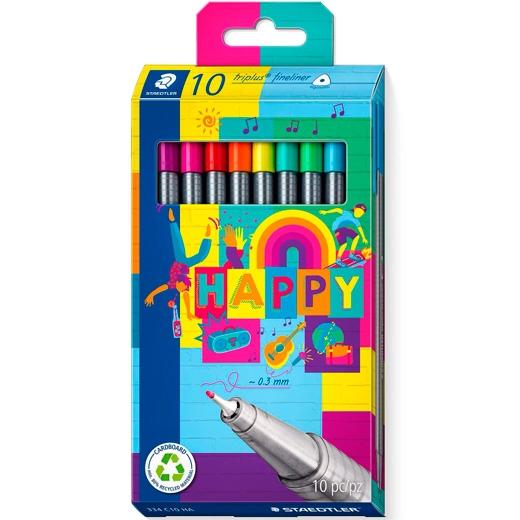 ROTULADOR FIBRA STAEDTLER  334 TRIPLUS FINELINER HAPPY LINE Estuche de 10