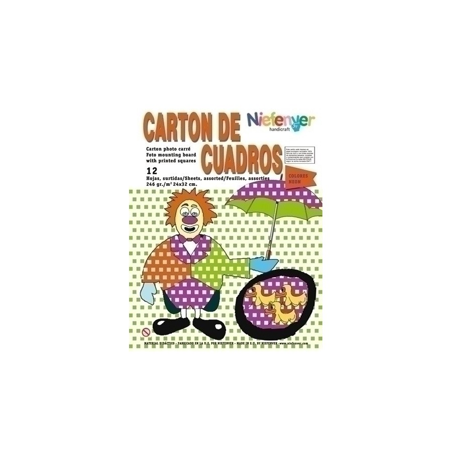 SCRAPBOOKING CARTULINA NIEFENVER IMPRESA 24x32cm. 300gr. CUADRO NEON PACK de 12
