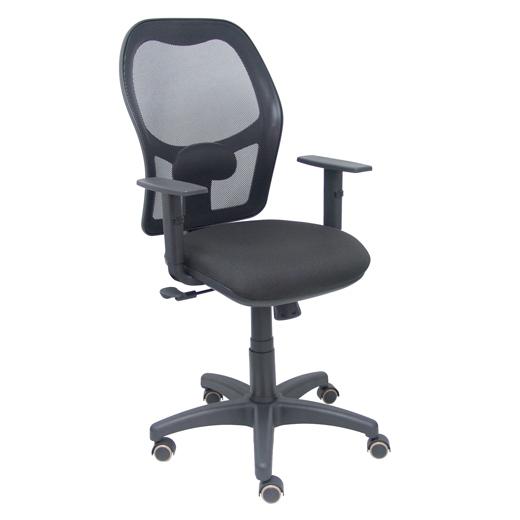 SILLA PIQUERAS Y CRESPO ALOCEN BRAZOS REGULABLES MECANISMO SINCRO REFUERZO LUMBAR RUEDAS PARQUE RESPALDO MALLA NEGRA TRANSPIRABLE Y ASIENTO TAPIZADO BALI NEGRO