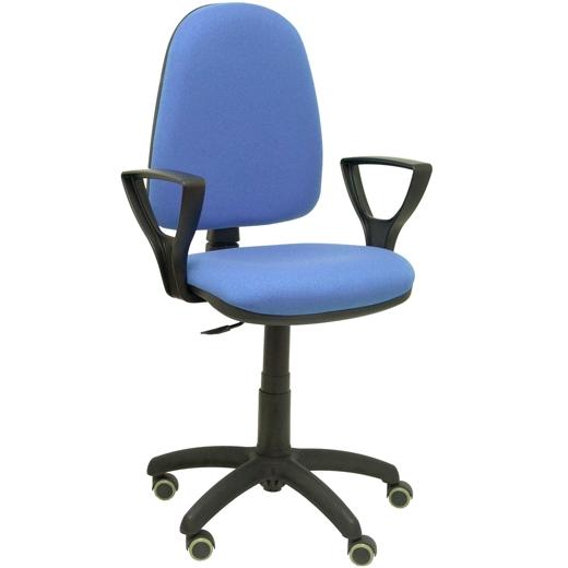 SILLA PIQUERAS Y CRESPO AYNA BRAZOS FIJOS MECANISMO CONTACTO PERMANENTE CON REGULACION DE PROFUNDIDAD RUEDAS de PARQUET ASIENTO Y RESPALDO TAPIZADO BALI AZUL CLARO