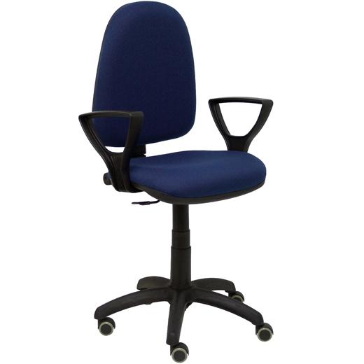 SILLA PIQUERAS Y CRESPO AYNA BRAZOS FIJOS MECANISMO CONTACTO PERMANENTE CON REGULACION DE PROFUNDIDAD RUEDAS de PARQUET ASIENTO Y RESPALDO TAPIZADO BALI AZUL MARINO