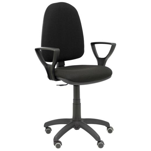 SILLA PIQUERAS Y CRESPO AYNA BRAZOS FIJOS MECANISMO CONTACTO PERMANENTE CON REGULACION DE PROFUNDIDAD RUEDAS de PARQUET ASIENTO Y RESPALDO TAPIZADO BALI NEGRO