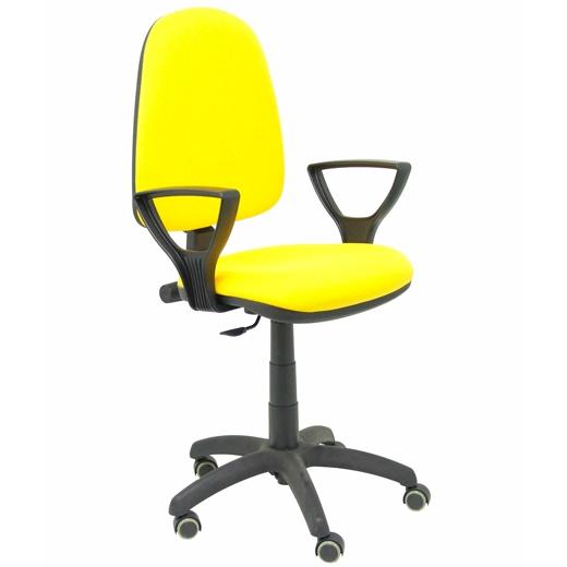 SILLA PIQUERAS Y CRESPO AYNA BRAZOS FIJOS MECANISMO CONTACTO PERMANENTE REGULACION DE PROFUNDIDAD RUEDAS de PARQUET ASIENTO Y RESPALDO TAPIZADO BALI AMARILLO