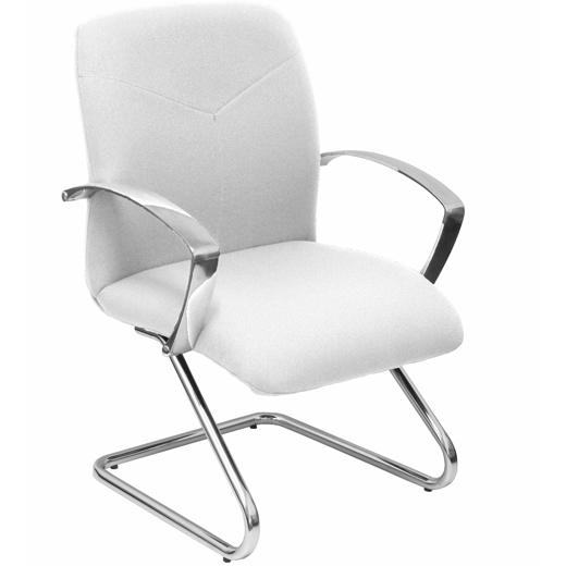 SILLA PIQUERAS Y CRESPO CAUDETE CONFIDENTE ESTRUCTURA PATIN ACABADO CROMADO BRAZOS FIJOS ASIENTO Y RESPALDO TAPIZADO BALI BLANCO