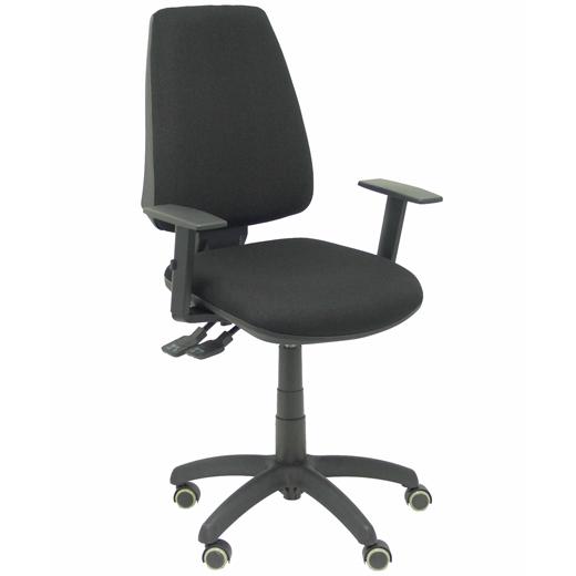 SILLA PIQUERAS Y CRESPO ELCHE S BRAZOS REGULABLES MECANISMO SINCRO de DOBLE MANETA GRAN CONFORTABILIDAD REGULABLE EN ALTURA RUEDAS de PARQUET ASIENTO Y RESPALDO TAPIZADO BALI NEGRO
