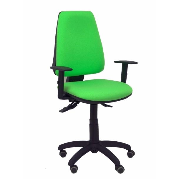 SILLA PIQUERAS Y CRESPO ELCHE S BRAZOS REGULABLES MECANISMO SINCRO de DOBLE MANETA GRAN CONFORTABILIDAD REGULABLE EN ALTURA RUEDAS de PARQUET ASIENTO Y RESPALDO TAPIZADO BALI VERDE PISTACHO