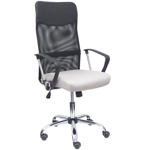 SILLA PIQUERAS Y CRESPO GONTAR DIRECCION BRAZOS FIJOS MECANISMO BASCULANTE REGULABLE EN ALTURA BASE CROMADA RUEDAS PARQUET RESPALDO MALLA TRANSPIRABLE NEGRA Y ASIENTO TAPIZADO MALLA GRIS CLARO
