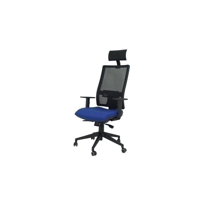 SILLA PIQUERAS Y CRESPO HORNA BRAZOS REGULABLES CABECERO INCLUIDO MECANISMO SINCRO APOYO LUMBAR RESPALDO MALLA TRANSPIRABLE Y ASIENTO TAPIZADO BALI AZUL