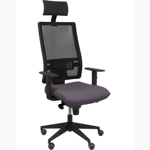 SILLA PIQUERAS Y CRESPO HORNA BRAZOS REGULABLES CABECERO INCLUIDO MECANISMO SINCRO APOYO LUMBAR RESPALDO MALLA TRANSPIRABLE Y ASIENTO TAPIZADO BALI GRIS OSCURO