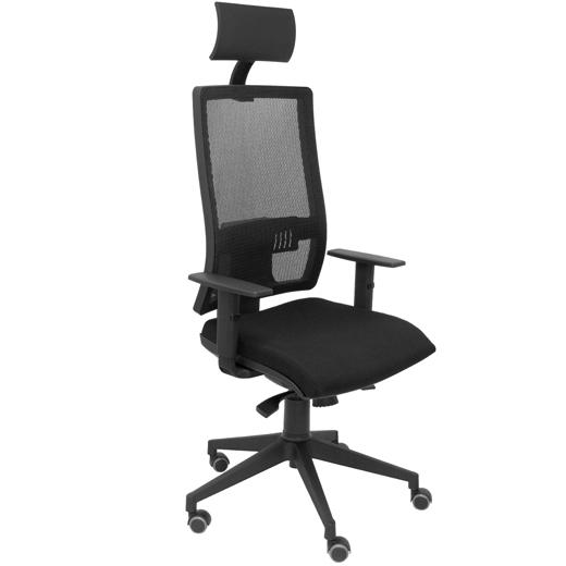 SILLA PIQUERAS Y CRESPO HORNA BRAZOS REGULABLES CABECERO Y TRASLASK INCLUIDOS MECANISMO SINCRO APOYO LUMBAR RESPALDO MALLA TRANSPIRABLE Y ASIENTO TAPIZADO BALI NEGRO