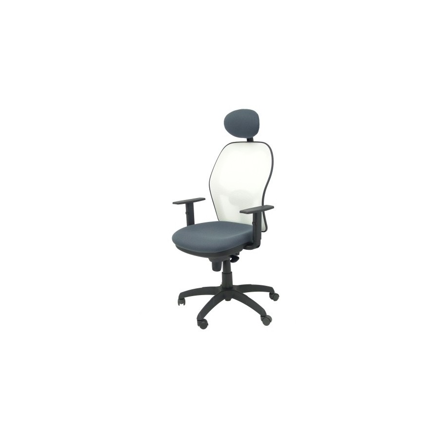 SILLA PIQUERAS Y CRESPO JORQUERA BRAZOS 3D Y CABECERO REGULABLES MECANISMO SINCRO CON TRASLACK RUEDAS PARQUET RESPALDO DE MALLA NEGRA Y ASIENTO TAPIZADO BALI GRIS