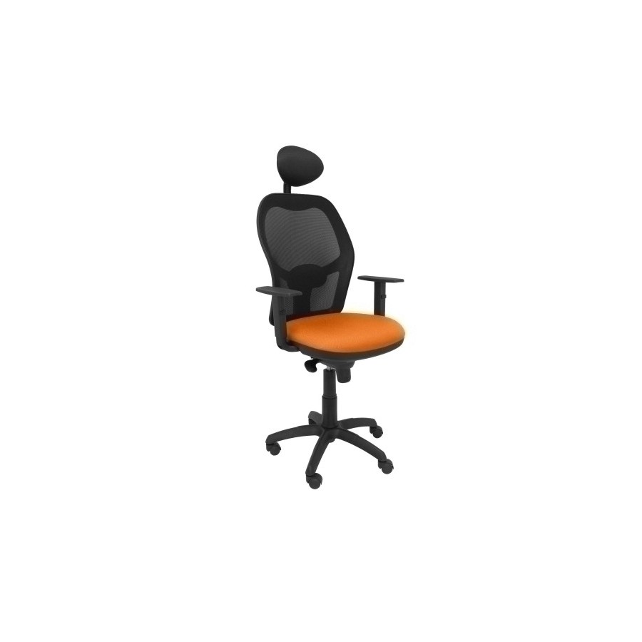 SILLA PIQUERAS Y CRESPO JORQUERA BRAZOS 3D Y CABECERO REGULABLES MECANISMO SINCRO CON TRASLACK RUEDAS PARQUET RESPALDO DE MALLA NEGRA Y ASIENTO TAPIZADO BALI NARANJA