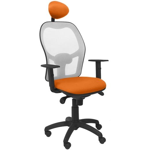 SILLA PIQUERAS Y CRESPO JORQUERA BRAZOS REGULABLES CABECERO FIJO MECANISMO SINCRO CON REGULADOR DE TENSION RESPALDO DE MALLA GRIS Y ASIENTO TAPIZADO BALI NARANJA