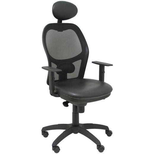 SILLA PIQUERAS Y CRESPO JORQUERA BRAZOS REGULABLES CABECERO FIJO MECANISMO SINCRO CON REGULADOR DE TENSION RESPALDO DE MALLA NEGRA Y ASIENTO TAPIZADO SIMILPIEL NEGRO
