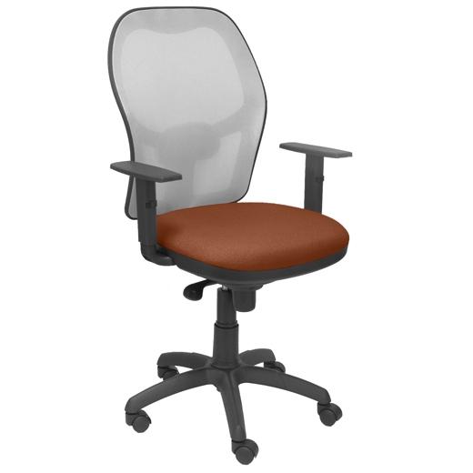 SILLA PIQUERAS Y CRESPO JORQUERA BRAZOS REGULABLES MECANISMO SINCRO CON REGULADOR DE TENSION RESPALDO DE MALLA GRIS Y ASIENTO TAPIZADO BALI MARRON