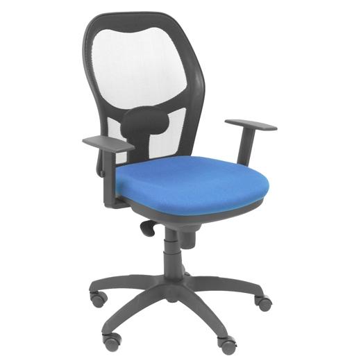 SILLA PIQUERAS Y CRESPO JORQUERA BRAZOS REGULABLES MECANISMO SINCRO CON REGULADOR DE TENSION RESPALDO DE MALLA NEGRA Y ASIENTO TAPIZADO BALI AZUL MARINO