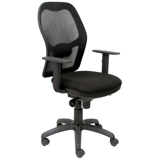 SILLA PIQUERAS Y CRESPO JORQUERA BRAZOS REGULABLES MECANISMO SINCRO CON REGULADOR DE TENSION RESPALDO DE MALLA NEGRA Y ASIENTO TAPIZADO BALI NEGRO