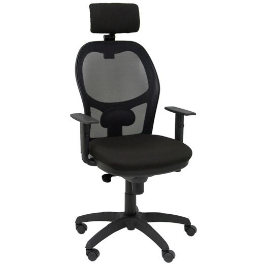 SILLA PIQUERAS Y CRESPO JORQUERA BRAZOS Y CABECERO REGULABLES MECANISMO SINCRO CON REGULADOR DE TENSION RUEDAS NYLON RESPALDO DE MALLA NEGRA Y ASIENTO TAPIZADO BALI NEGRO