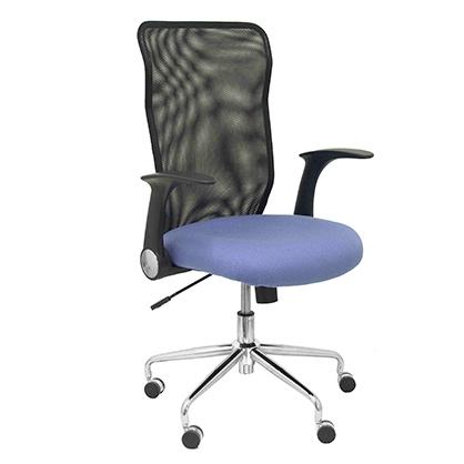 SILLA PIQUERAS Y CRESPO MINAYA BRAZOS RETRACTILES MECANISMO BASCULANTE ERGONOMICA RESPALDO MALLA TRANSPIRABLE NEGRA ASIENTO TAPIZADO BALI AZUL CLARO