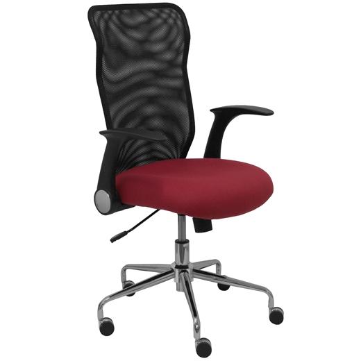 SILLA PIQUERAS Y CRESPO MINAYA BRAZOS RETRACTILES MECANISMO BASCULANTE ERGONOMICA RESPALDO MALLA TRANSPIRABLE NEGRA ASIENTO TAPIZADO BALI GRANATE