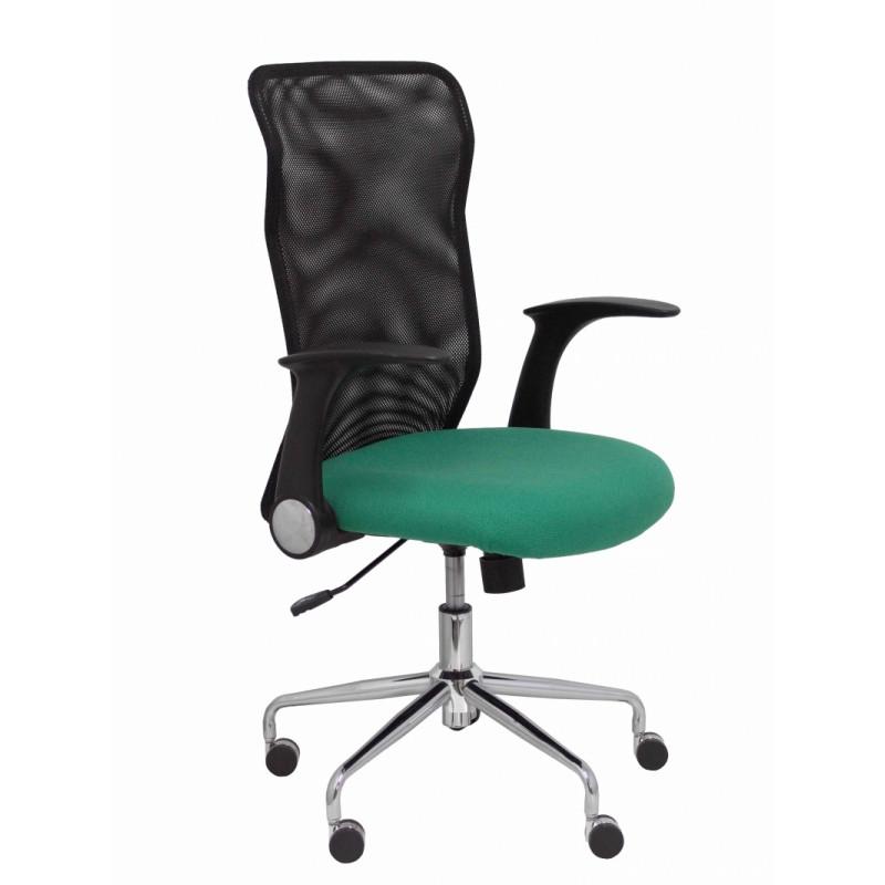 SILLA PIQUERAS Y CRESPO MINAYA BRAZOS RETRACTILES MECANISMO BASCULANTE ERGONOMICA RESPALDO MALLA TRANSPIRABLE NEGRA ASIENTO TAPIZADO BALI VERDE