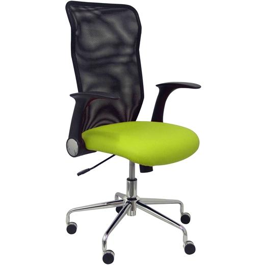 SILLA PIQUERAS Y CRESPO MINAYA BRAZOS RETRACTILES MECANISMO BASCULANTE ERGONOMICA RESPALDO MALLA TRANSPIRABLE NEGRA ASIENTO TAPIZADO SIMILPIEL PISTACHO