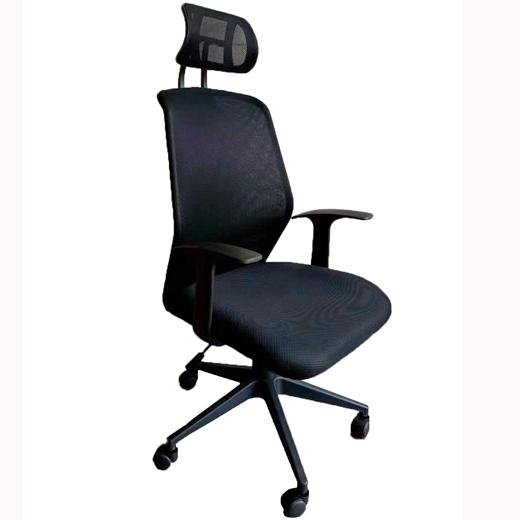 SILLA PIQUERAS Y CRESPO PAROLIS GIRATORIA ERGONOMICA BRAZOS FIJOS CABECERO INCLUIDO REGULABLE EN ALTURA  MECANISMO BASCULANTE RUEDAS NYLON RESPALDO MALLA TRANSPIRABLE NEGRO Y ASIENTO TAPIZADO 3D NEGRO