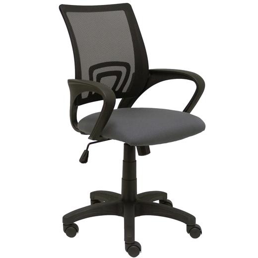 SILLA PIQUERAS Y CRESPO VIANOS BRAZOS FIJOS MECANISMO BASCULANTE CON REGULADOR DE PRESION ELEVACION DEL ASIENTO EN ALTURA RUEDAS NYLON RESPALDO MALLA TRANSPIRABLE NEGRA Y TAPIZADO BALI GRIS OSCURO