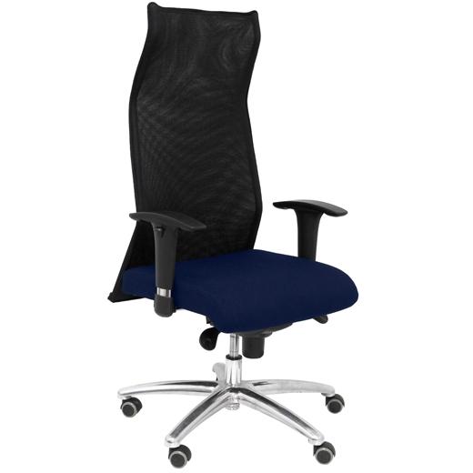 SILLON PIQUERAS Y CRESPO SAHUCO XL DIRECCION HASTA 160 Kg MECANISMO SINCRO BRAZOS REGULABLES EN ALTURA RESPALDO MALLA TRANSPIRABLE NEGRA ASIENTO A MEDIDA CON ESPUMA VISCOELASTICA Y TAPIZADO BALI AZUL MARINO