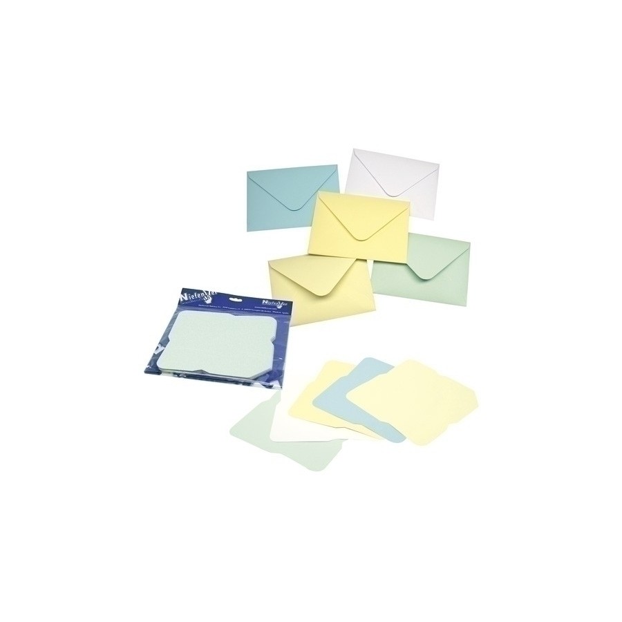 SOBRES NIEFENVER PARA DECORAR 16,4X11,4cm PASTEL PAQ. 25 UD (azul, blanco, crema, amarillo y verde)