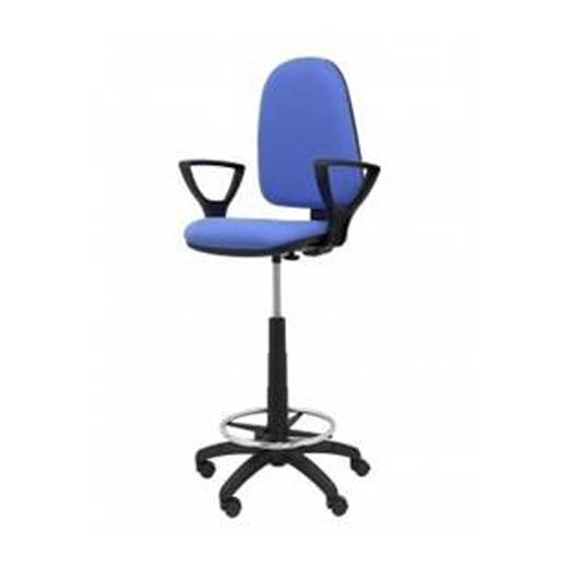 TABURETE PIQUERAS Y CRESPO AYNA BRAZOS FIJOS ERGONOMICO MECANISMO DE CONTACTO PERMANENTE REGULABLE EN ALTURA Y ARO REPOSAPIES ASIENTO Y RESPALDO TAPIZADOS BALI AZUL CLARO