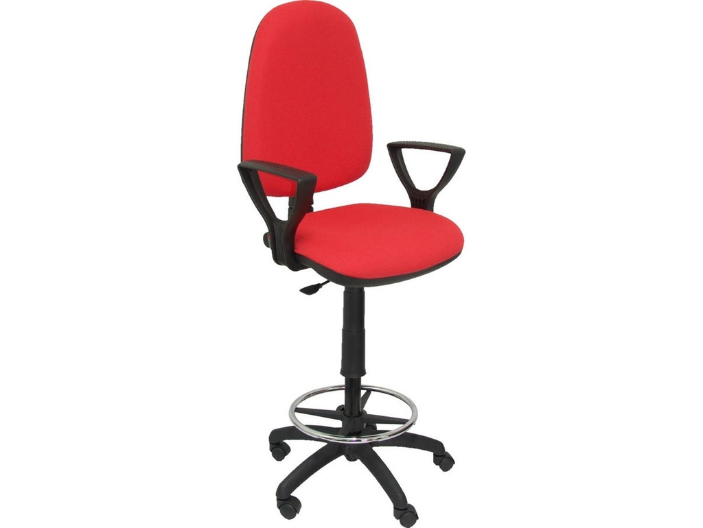 TABURETE PIQUERAS Y CRESPO AYNA BRAZOS FIJOS ERGONOMICO MECANISMO DE CONTACTO PERMANENTE REGULABLE EN ALTURA Y ARO REPOSAPIES ASIENTO Y RESPALDO TAPIZADOS BALI ROJO