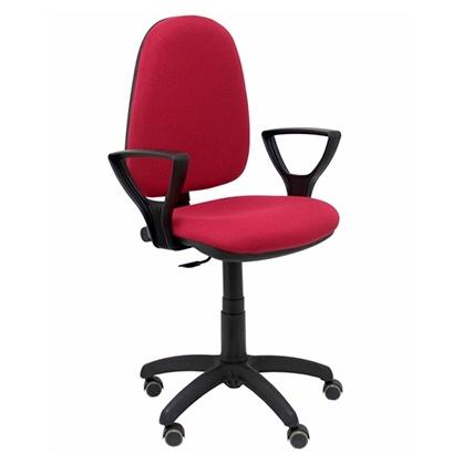 TABURETE PIQUERAS Y CRESPO AYNA BRAZOS FIJOS ERGONOMICO MECANISMO DE CONTACTO PERMANENTE REGULABLE EN ALTURA Y ARO REPOSAPIES RUEDAS de PARQUET ASIENTO Y RESPALDO TAPIZADOS BALI GRANATE