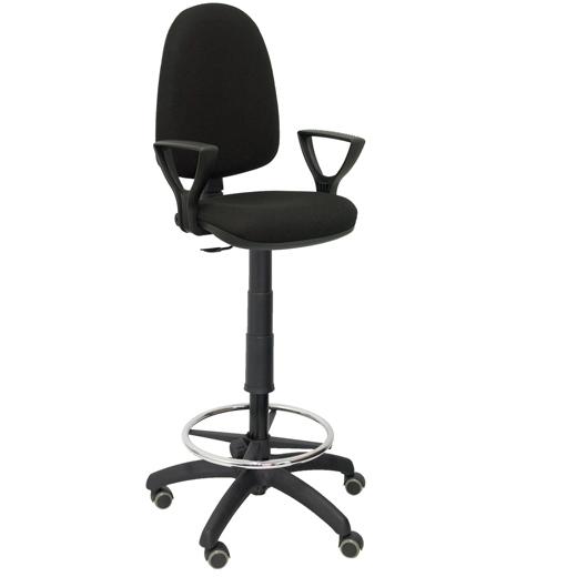 TABURETE PIQUERAS Y CRESPO AYNA BRAZOS FIJOS ERGONOMICO MECANISMO DE CONTACTO PERMANENTE REGULABLE EN ALTURA Y ARO REPOSAPIES RUEDAS de PARQUET ASIENTO Y RESPALDO TAPIZADOS BALI NEGRO