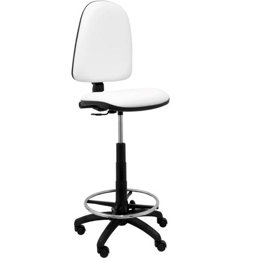 TABURETE PIQUERAS Y CRESPO AYNA ERGONOMICO MECANISMO DE CONTACTO PERMANENTE REGULABLE EN ALTURA Y ARO REPOSAPIES ASIENTO Y RESPALDO TAPIZADOS SIMILPIEL BLANCO