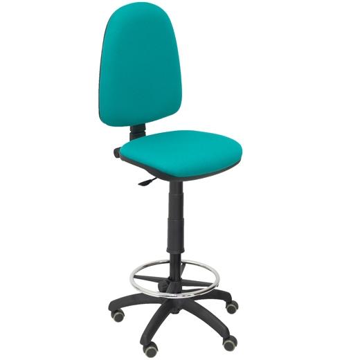 TABURETE PIQUERAS Y CRESPO AYNA ERGONOMICO MECANISMO DE CONTACTO PERMANENTE REGULABLE EN ALTURA Y ARO REPOSAPIES RUEDAS de PARQUET ASIENTO Y RESPALDO TAPIZADOS BALI VERDE TURQUESA