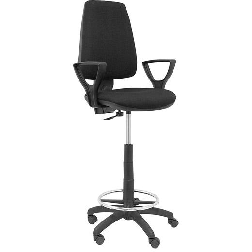 TABURETE PIQUERAS Y CRESPO ELCHE CP BRAZOS FIJOS ERGOMICO MECANISMO DE CONTACTO PERMANENTE REGULABLE EN ALTURA Y ARO REPOSAPIES CROMADO RUEDAS de NYLON ASIENTO Y RESPALDO TAPIZADOS BALI NEGRO