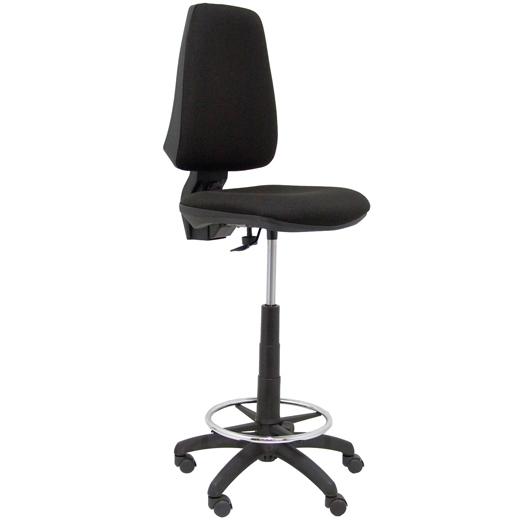 TABURETE PIQUERAS Y CRESPO ELCHE CP ERGOMICO MECANISMO DE CONTACTO PERMANENTE REGULABLE EN ALTURA Y ARO REPOSAPIES CROMADO RUEDAS de NYLON ASIENTO Y RESPALDO TAPIZADOS BALI NEGRO