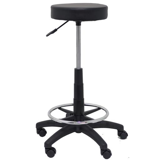 TABURETE PIQUERAS Y CRESPO TOLOSA GIRATORIO REGULABLE EN ALTURA REPOSAPIES CROMADO ASIENTO Y RESPALDO TAPIZADO SIMILPIEL NEGRO